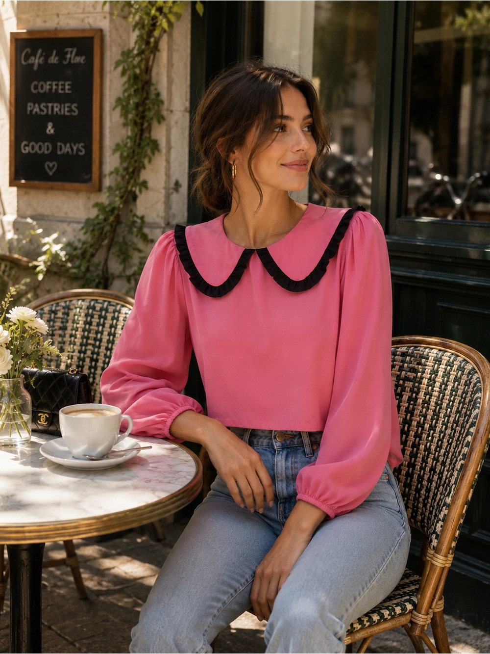 Sugar Lips Pink Peter Pan Collar Cropped Blouse I Size Xs